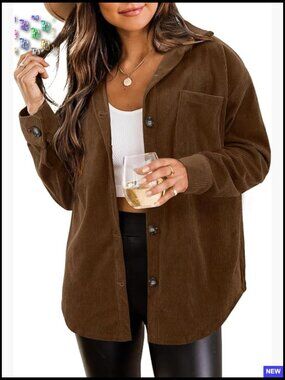 Long Sleeve Button Down Shacket Jacket Plus Size Plaid Corduroy Casual Blouse
